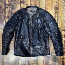 Tea core Crinkled Casual mens Jacket Horse Leather vegetable tanning texture