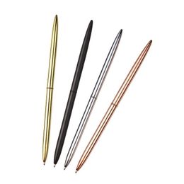 Double pointed side no clip slim hotel pen rotring boligrafos promotional slimline metal ball pen with silver gold rosegold black colors optional