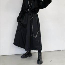 Men's Pants 2022 Male Japan Style Streetwear Hip Hop Gothic Punk Trousers Men Metal Chain Causal Loose Casual Straight Black Wide Leg Pant