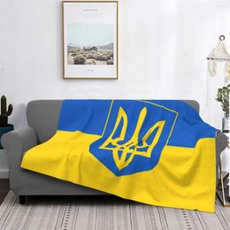 Blankets Ukraine Flag With Coat Of Arms Velvet Summer Multi-function Soft Throw Blanket For Sofa Car Bedspread