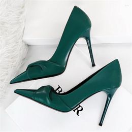 Dress Shoes 2022 Women 10cm High Heels Escarpins Pumps Lady Party Plus Size Green Stiletto Bow Knot Wedding Bridal Clubwear Prom