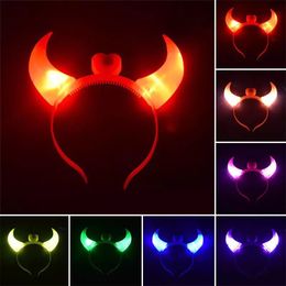Halloween LED Rave Toy Devil Horn Light Up Headband Flashing-Horn Christmas Party Decor Glitter Headwear ZM923