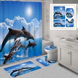 Shower Curtains Dolphin Bathroom Waterproof Curtain Set with 12 Hooks Polyester Washable Bath Non Slip Mat Rugs Carpet Toilet Seat Cover 220922