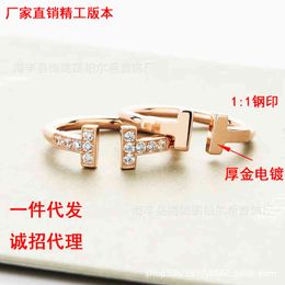 T Home Ring Double Hree Diamond Skinny Hick Gold Electroplated Apertura Simple Fashion Seiko Edition