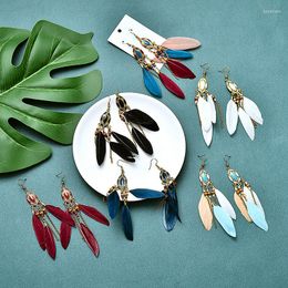 Dangle Earrings Minar Elegant Enamel Alloy Geometric Pendant Hanging For Women Ladies Candy Colour Long Feather Tassel Jewelry