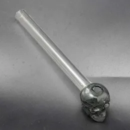 Skull shape Oil Burner Smoking Pipe Glass Hand Pipes with 12mm Tube