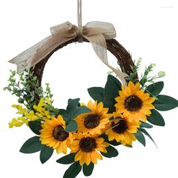Decorative Flowers 1 Piece Artificial Sunflower Wreath Handmade Round Floral Garland Wall Hanging Decoration For Wedding Engagement Party