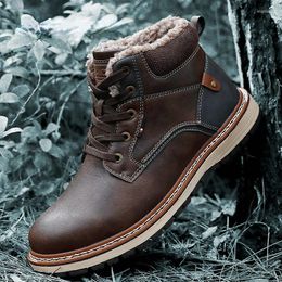 Boots Winter Genuine Leather Men's Thick Fur Warm Ankle Working Men Footwear Waterproof Snow Plus Size 40-47