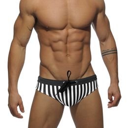 Men's Swimwear Striped Swimwear Sexy Men's Bikini Swimming Briefs Nylon Low Waist Swimsuit Fashion Male Pad Push Sports Beach Surfing Trunks J220913