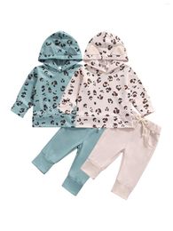 Clothing Sets 2022 Toddler Baby Girls Clothes Set Leopard Print Long Sleeve Hooded Tops Solid Colour Trousers With Pockets