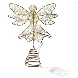 Christmas Decorations Tree Topper Lighted Angel With Hollow Metal Lines Glitter Sequins For Decoration