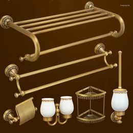 Bath Accessory Set Antique Carved Base Bathroom Accessories Sets Brushed Finish Hardware European Solid Brass Products