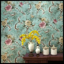 Wallpapers American Idyllic Large Flower Seamless Bedroom Dining Room TV Background Wall Cloth Hallway AB Covering Fabric