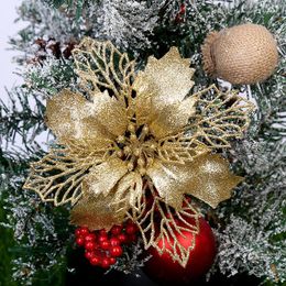 Christmas Decorations Tree Ornament Wreath Gift Party Decor Home Glitter Poinsettia Artificial Flowers Festival Table Fake Wedding