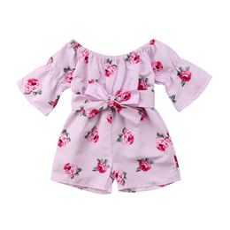 Rompers Summer Princess Baby Girls Floral Romper Off Shoulder Flare Sleeve Loose Bow Striped Jumpsuit Playsuit Sunsuit Overalls Clothing J220922