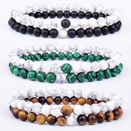 Fashion Distance Couples Bracelets Set White Turquoises Natural Lava Stone Tiger Eye Beaded Yoga Bracelets for Men Women Jewellery