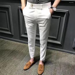 Men's Suits Trendy Men Trousers Solid Color Soft Fabric Ankle Length Straight Pattern