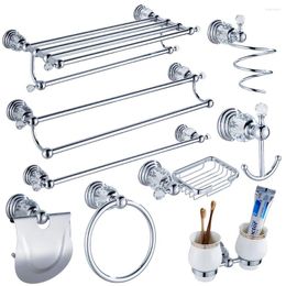 Bath Accessory Set Luxury Crystal Silver Bathroom Accessories Chrome Polished Brass Hardware Wall Mounted Products TS1102