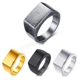 Square Band Flat Top Ring Oxidized Silver/Black/Gold Color Stainless Steel Vintage Women Men Jewelry