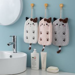 Cleaning Cloths Super Absorbent Hanging Type Cat Embroidered Towelette Home Decora Dual Purpose Coral Velvet Hand Towel Bathroom Supplies