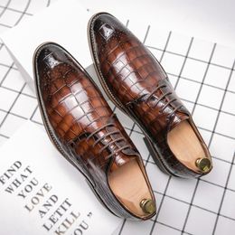 Loafers Men Shoes Leather low-top lace-up Solid Colour Classic Versatile Fashion Crocodile Pattern Texture Retro Business Casual Dress Shoes