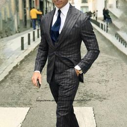 Men's Suits Men's & Blazers Classic Stripe Mens 3 Piece Jacket Vest Pants Set Wedding Groom Tuxedo Formal Professional Business Blazer