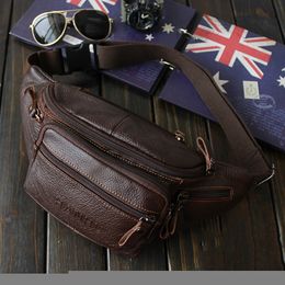 Waist Bags Men's Large Genuine Leather Retro Business Bag Fanny Pack Purse Travel Shoulder Belt Phone Pouch For Male 220922