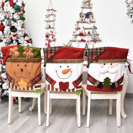 Christmas Santa Claus Dinner Chair Cover Snowman Chair Back Covers Red Hat Home Decor Xmas Decoration