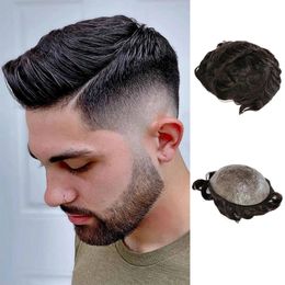 Durable Men Toupees Soft Thin Skin Pu System Natural Looking Remy Human Hair Mens Wig Replacements Hairpiece Prosthesis For Man