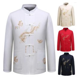 Men's Dress Shirts Excellent Men Shirt Hard-wearing Comfortable Washable Stylish Embroidery Tang Style