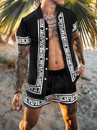 Men's Tracksuits Men's Men 's Sandbeach Leisure Suit HIGH END Light Luxury Summer Short Sleeve Sunflower Printing Slim Fitting