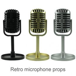 Simulation Classic Retro Dynamic Vocal Microphone Model Mic Universal Stand Prop for Live Performance Studio Record