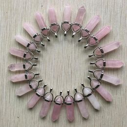 Pink Crystal Pendant Necklaces Rose Quartz Charms Hexagonal Prism Healing Reiki Point Pendants For Jewellery Making