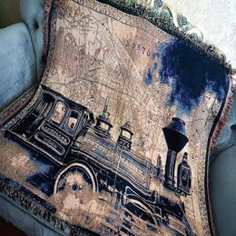 Blankets Shabby Chic Train Cotton Vintage Carpet Thick Rural Style Sofa Throw Blanket Bed Cover Living Room Bedroom Felts Tapestry