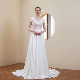 New wedding dress V-neck short-sleeved small trailing lace light LD8027