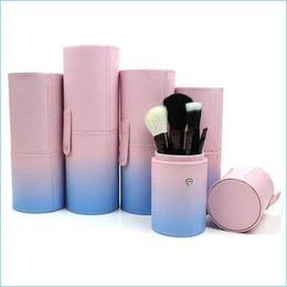 Bathroom Storage Organization 1Pcs Empty Stylish Pu Makeup Brushes Kit Studio Holder Tube Convenient Portable Leather Cup Cosmetic B Dhtxy