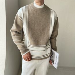 Men's Sweaters O Neck Pullover Korean Color Contrast Geometry Striped Print Knitted Men Pull Homme Fall Winter Brand 220923