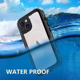 Magsafe IP68 Waterproof Cell Phone Case Luxury Back Cover 360 Protect Seal Pouch Coque Shockproof for Apple iPhone 14 Pro Max Cases