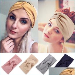 Headbands Thread Hair Band Overlap Solid Color Motion New Cross Fashion Elastic Woman Headband Yoga Accesories 2 5Hz K2 Drop Delivery Dhnin