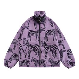 Men Winter Parkas Jacket Streetwear Hip Hop Zebra Print Fluffy Fuzzy Thicken Warm Coat 2022 Autumn Fashion Harajuku Casual Loose