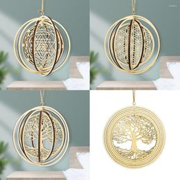 Decorative Figurines Natural Wood Laser Carving Tree Of Life Flowers Mandala Stereoscopic Effect Rotate Wind Chimes Spinning Sequins Hanging