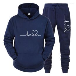 Women's Two Piece Pants Female Hoody Pullover Tracksuit Fashion Women Sport Outdoor Gym Sweatshirt Suits Spring Love Printed Hoodie Sets