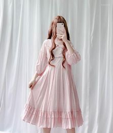 Casual Dresses Japanese Lolita Dress Puff Sleeve Embroidered OP Sweet Student Loli