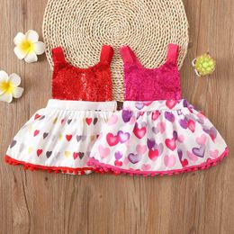 Rompers Baby Girl Sleeveless Patchwork Jumpsuit Sequins Decoration Sweet Heart Print Princess Romper Dress Summer Clothes J220922