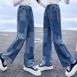 Teenage Girls Trousers Jeans 2022 Spring Fall Casual Fashion Loose Blue Kids Leg Wide Pants School Children Trousers 4 6 8 10 12 14 Years 20220924 E3