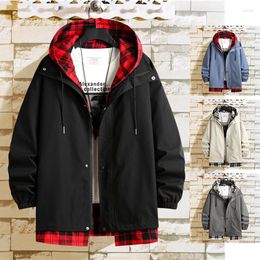 Men's Jackets Spring Mock Two-Piece Plaid Colour Block Hooded Men's Jacket Loose-Fit Plus Size Male Casual Tops Coat M-5XL JK6006