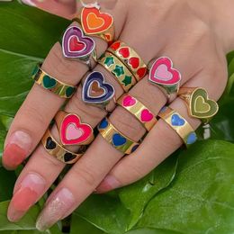 Open Adjustable Cute Resin Friendship Ring Sets for Women Teen Girls Colourful Heart Butterfly Chain Stackable Finger Jewellery