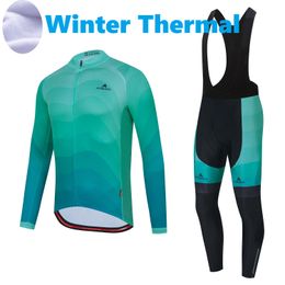 2023 Pro Mens Green Art Winter Cycling Jersey Set Long Sleeve Mountain Bike Cycling Clothing Breathable MTB Bicycle Clothes Wear Suit B35