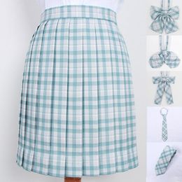 Clothing Sets School Dresses Cute Light Blue Plaid Pleated Skirt High Quality JK Uniform Students Cosplay Anime Sailor Suit Short Skirts