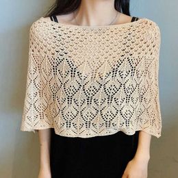 Scarves Korean Knit Hollow Crochet Le Shl Summer Short Ice Silk Cotton Blouse Pullover Women Fake Collar Neck Guard Cloak Scarf Q53 Y2209